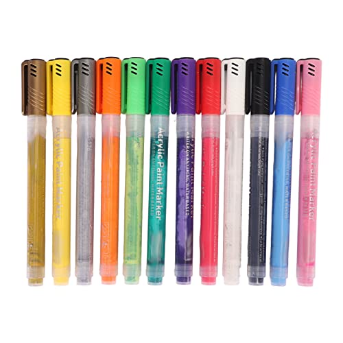 Farbmarkierungsstift, 12 Farben, Acryl-Farbmarkierungen, Farbstifte, Feine Spitze, Glasfarbe, Schnell Trocknend, Wasserfest, Acryl-Tintenstifte-Set, Einfach zu Verwendende von Qcwwy