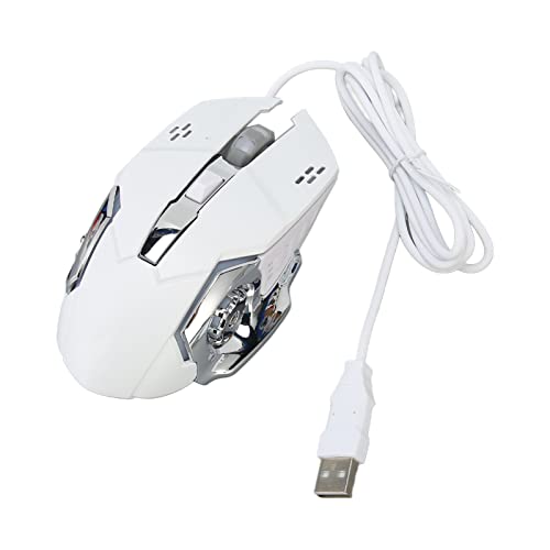 Qcwwy Videospiel-Zubehör, rutschfeste RGB-Hintergrundbeleuchtung, Optische USB-Computermaus, 6 Tasten, Bequem für PC, Kabelgebundene Computermaus (Weiße hörbare Maus) von Qcwwy