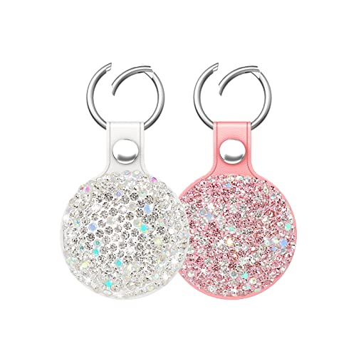 QearFun Bling Diamond Apple Airtag Hülle, funkelnder Leder Airtag Schlüsselanhänger Halter mit glänzendem Strass, Glitzer Girlly Fancy Apple Air Tag Halter Geschenke für Kinder Mädchen Frauen (Rosa & von QearFun