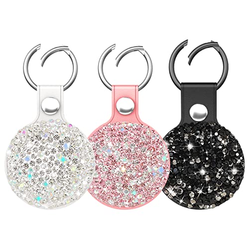 QearFun Bling Diamond Apple Airtag Hülle, glitzernder Airtag-Schlüsselanhänger aus Leder mit glänzendem Strass, Glitzer, mädchenhaftes Apple-Airtag-Halter, Geschenke für Kinder, Mädchen, Frauen (rosa von QearFun