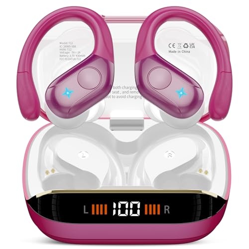 Qecnato Bluetooth Kopfhörer Sport, 75H, In Ear Kopfhörer Kabellos Bluetooth 5.4, HiFi Stereo, Ohrhörer mit 4 HD ENC Mic, LED Anzeige, IP7 Wasserdicht Wireless Headset mit Ohrhaken, Roségold von Qecnato