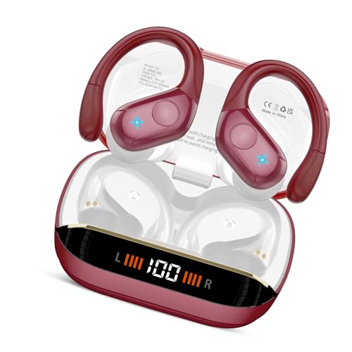 Qecnato Bluetooth Kopfhörer Sport, in Ear Kopfhörer Kabellos Bluetooth 5.3 mit HD Mic, Rot von Qecnato