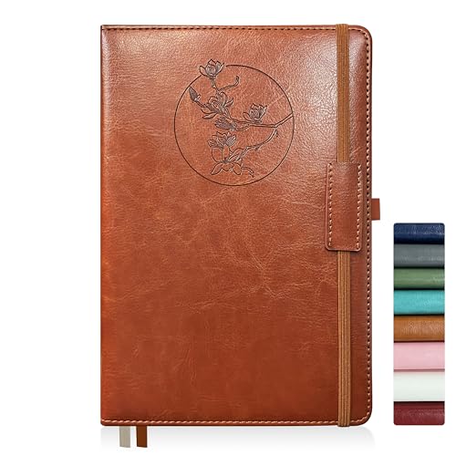 Qefuna Notebook Journal für Frauen Männer, 256 Seiten A5 Hardcover Leder Journaling Notizbücher für die Arbeit, liniertes Journal/Notizbuch mit 100Gsm Papier, Stifthalter 5.8"×8.4"(Braun) von Qefuna