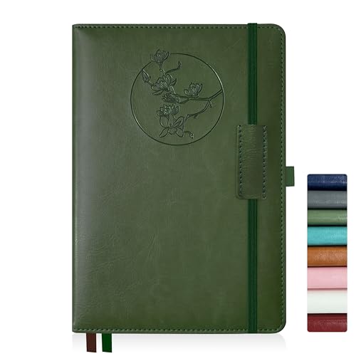 Qefuna Notebook Journal für Frauen Männer, 256 Seiten A5 Hardcover Leder Journaling Notizbücher für die Arbeit, liniertes Journal/Notizbuch mit 100Gsm Papier, Stifthalter 5.8"×8.4" (Grün) von Qefuna