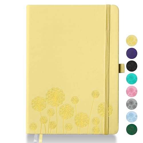 Qefuna Notebook-Tagebuch für Frauen, A5 Hardcover Leder Journaling Notebooks für die Arbeit, 200 Seiten Reisetagebuch für Frauen Männer mit Stifthalter und Farbband, 5.78"×8.34"(Gelb) von Qefuna