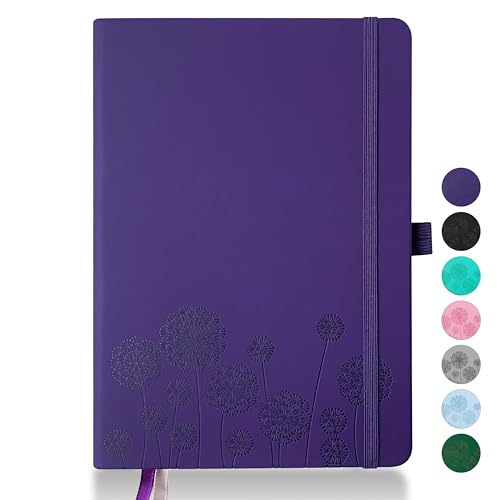 Qefuna Notebook-Tagebuch für Frauen, Notizbuch A5 Leder Journaling Notebooks für die Arbeit, 200 Seiten Reisetagebuch für Frauen Männer mit Stifthalter und Farbband, 5.78"×8.34"(Lila) von Qefuna