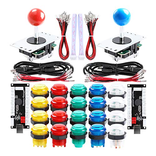 Qenker 2 Player LED Arcade DIY Kit für USB MAME PC Game DIY & Raspberry Pi Retro Controller DIY inkl. 2 x Arcade Joystick, 20 x LED Arcade Tasten, 2 x Zero Delay USB Encoder (gemischte Farb-Kit) von Qenker