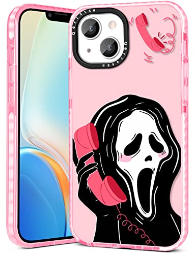 Qerrassa Pink Skull Hülle für iPhone 13 Cute Cartoon Charakter Kawaii Weiche TPU Hülle für Mädchen Kinder Jungen Handyhüllen Lustiges Muster Mode Schutzhülle für iPhone 13 von Qerrassa