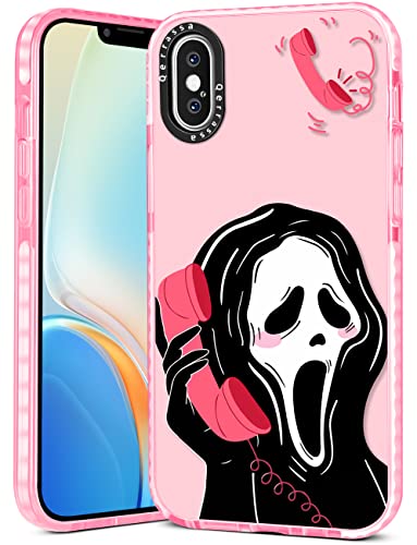 Qerrassa Rosa Totenkopf Hülle für iPhone X, niedliche Cartoon-Figur, Kawaii, weiche TPU-Abdeckung für Mädchen, Kinder, Jungen, Handyhüllen, lustiges Muster, modische Schutzhülle für iPhone X von Qerrassa