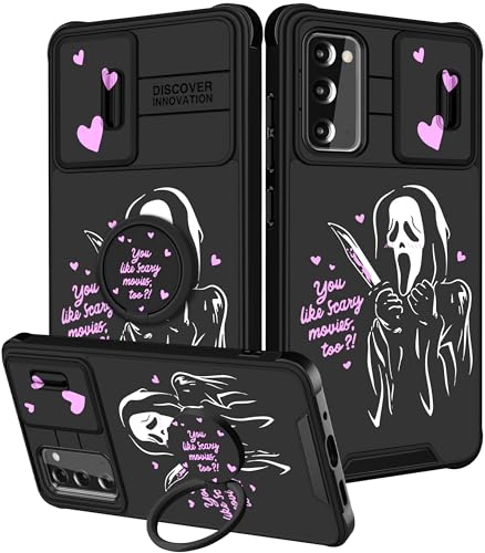 Qerrassa Schutzhülle für Samsung Galaxy S20, niedliches Cartoon-S20-Motiv, für Damen, mädchenhafte Schutzhülle mit Kamera-Abdeckung und Ringständer, lustig, stoßfest, Herzschädel von Qerrassa
