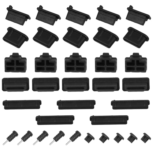 35 Stück 7 Arten USB Schutzkappe, USB Port Abdeckungen Silikon USB-Staubschutz-Port-Stecker Silikon-USB-Kappen-Anschluss Stopper für USB, USB C, RJ45, HDMI, SD-Port, Kopfhöreranschluss, Audioanschluss 35 Stück 7 Arten USB Schutzkappe, USB Port Abdeckungen Silikon USB-Staubschutz-Port-Stecker Silikon-USB-Kappen-Anschluss Stopper für USB, USB C, RJ45, HDMI, SD-Port, Kopfhöreranschluss, Audioanschluss von QfwdfcTrenz