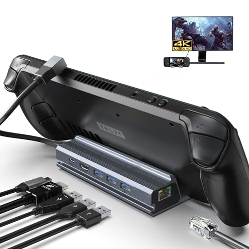 Dockingstation für Steam Deck 6 in 1 Steam Deck Dock mit HDMI 2.0 4K@60Hz, 100Mbps Ethernet, 3 USB A 3.0 und 100W USB C Ladefunktion Kompatibel mit Steam Deck von Qhou