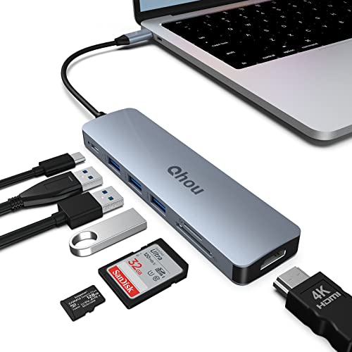 HOPDAY USB C Hub, 6 in 1 USB C Adapter für MacBook Air/Pro, Dual Display 4K HDMI Docking Station von Qhou