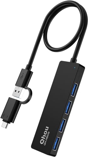 Typ C/A HUB, USB Splitter, 4 in 1 USB C Hub, USB 3.0 Hub, USB Adapter, 4 Port USB Splitter mit 4 USB 3.0 Anschlüssen für Laptop, Windows, macOS, Linux von Qhou