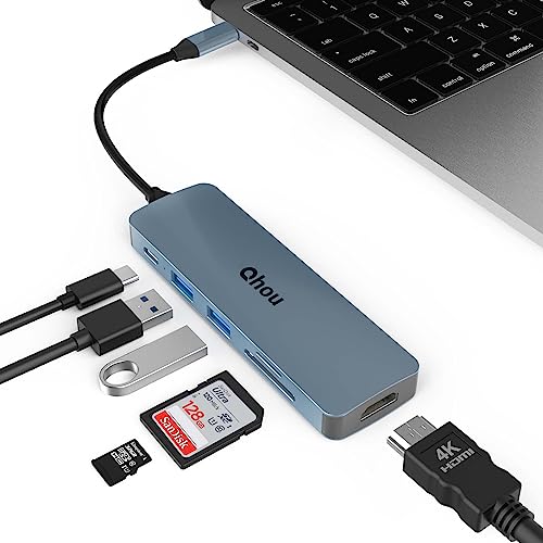 USB 3.0 HUB Multiport USB C Adapter, 6-1 USB C Hub with 4K HDMI, Fast Data Transfer, Ultra Slim Data Hub, 100W PD, SD/TF Card Readers for MacBook Pro/Air, HP von Qhou