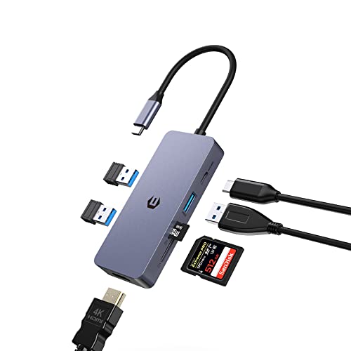 USB C a HDMI Adpater, 7 in 1 USB C Hub Docking Station Kompatibel mit Windows 10,8,7,XP/Mac OS/Linux/Vista (USB3.0, HDMI, PD, SD/TF) von Qhou