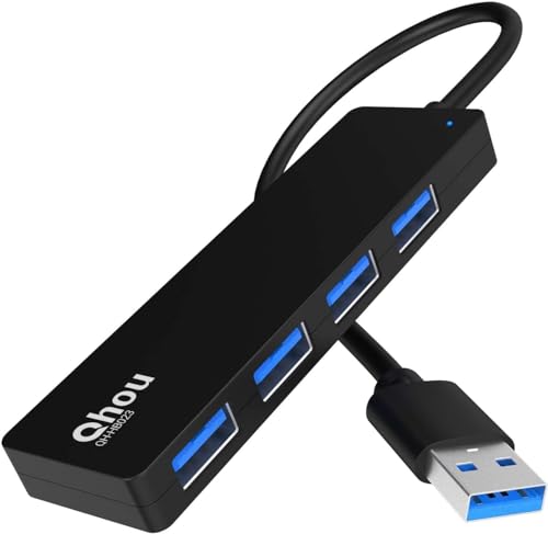 USB Hub, Ultra-Slim USB 3.0 Hub USB 4 Ports Kompatibel für MacBook, Mac Pro, Mac Mini, iMac, Surface Pro, XPS, PC, Flash Drive, Mobile HDD von Qhou