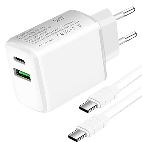 20W USB C Ladegerät,Wall Charger USB A & USB C Dual Port with Power Delivery and Quick Charge Compatible mit iPhone 14/13/12/11 Pro iPad/Air mit 1-Pack 1M Ladekabel (White/A) von QiCheng&LYS