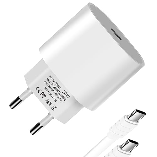 20W USB‑C Power Adapter, USB C Ladegertä mit 1M USB C to C Ladekabel, Schnellladegerät PD Adestecker Stecker for iPhone 14/14 Pro/14 Pro Max/13/12 Mini/11/X/XS/XR/SE/iPad/AirPods von QiCheng&LYS