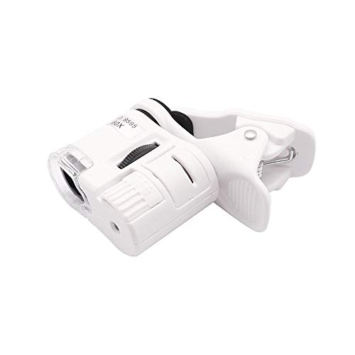 QiCheng&LYS taschenmikroskop, LED + UV-Licht aufsteckbare Mikrolinse für Universal-Mobiltelefone Universal-Klemme für Telefon (60X mit Clip-Lupe) von QiCheng&LYS