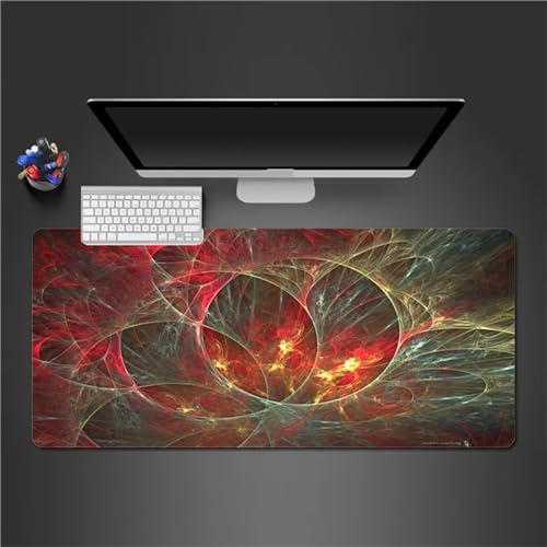 Gaming Mauspad XXL Abstraktes Rot Großes Mauspad Schreibtischauflage mit Vernähte Kanten Einer speziellen Oberfläche verbessert Geschwindigkeit und Präzision 1000x500x3cm von QiHon