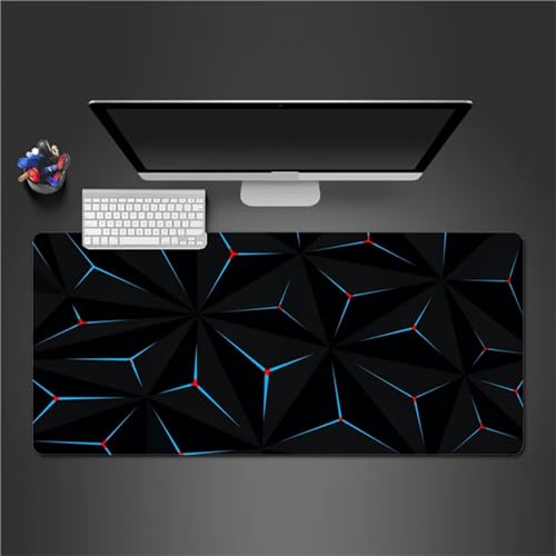 Gaming Mauspad XXL Blau Geometrisch Großes Mauspad Schreibtischauflage mit Vernähte Kanten Einer speziellen Oberfläche verbessert Geschwindigkeit und Präzision 900x400x2cm von QiHon
