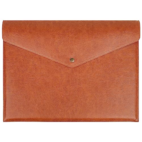 Qixin Brown A4 PU Lederdatei Ordner mit Zwischenschicht für Dokumente, Aktenorganisator mit Snap Verschluss, Laptop Hülle Notebook Hülle, PU Leder Portfolio Binderumschläge, Anmeldungsordner 1PC von QiXin