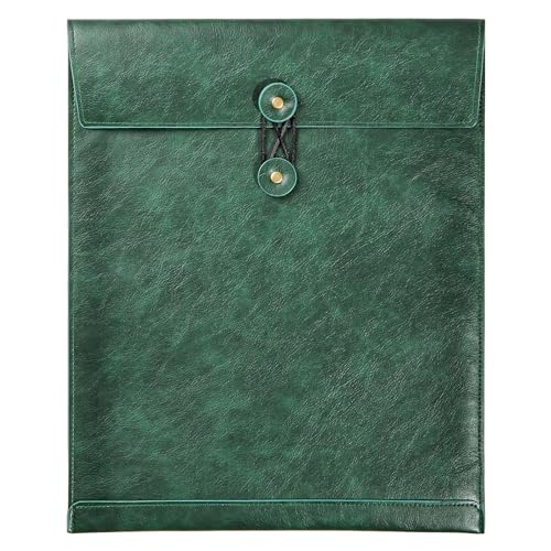 Qixin Green A4 PU Lederdateiordner für Dokumente, wichtiger privater Dateiorganisator mit String Krawatte, Laptop Hülle Notebook Hülle, Leder Portfolio Binderumschläge, Anmeldungsordner 1PC von QiXin