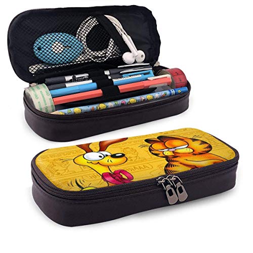 Leather Mäppchen Garfield Odie Pen Case Pouch Holder Stationery Cosmetic Makeup Double Zipper Bag for Adults Girls Boys School Office von QiangQ