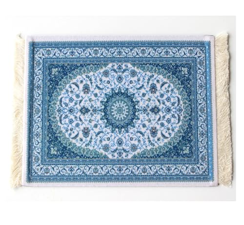 Qiantull Teppich Mauspad Kreative Mini Teppich aus Orientteppich Muster Textilgewebe Klein Teppich Mouse Pad mit Baumwolle Quasten Mausmatte Computer Zubehör Untersetzer 28x18cm13#Blau von Qiantull
