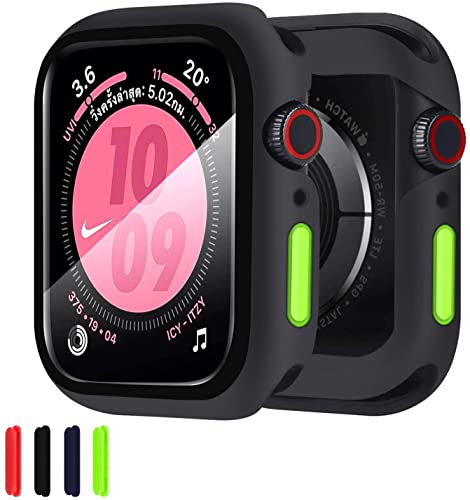 Hülle mit Panzerglasfolie für Apple Watch 45mm Series 7/8/9, Qianyou Silikon Gehäuse mit Kratzfest Displayschutz Ultra Dünn TPU Schutzhülle Bumper Case für iWatch Series 7/8/9 45mm-Schwarz von Qianyou