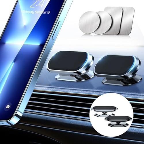 Qianyou 2 Stück Handyhalterung Auto Magnet, 360° Verstellbare Magnetische Autotelefonständer für KFZ, Universal Magnetische Autotelefonhalterung für Smartphones,Schwarz + Silber von Qianyou