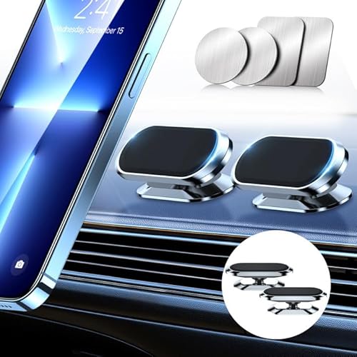 Qianyou 2 Stück Handyhalterung Auto Magnet, 360° Verstellbare Magnetische Autotelefonständer für KFZ, Universal Magnetische Autotelefonhalterung für Smartphones,Silber + Silber von Qianyou
