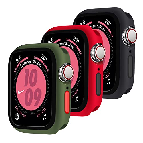 Qianyou 3 Stück Hülle für Apple Watch 44mm Series SE/6/5/4, Silikon Gehäuse Bumper mit Abnehmbare Knöpfe Ultra Dünn TPU Schutzhülle Anti-Scratch Case Cover für iWatch 44mm (Grün-Rot-Schwarz) von Qianyou
