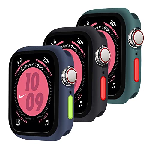 Qianyou 3 Stück Hülle für Apple Watch 45mm Series 7/8, Silikon Gehäuse Bumper mit Abnehmbare Knöpfe Ultra Dünn TPU Schutzhülle Anti-Scratch Case Cover für iWatch 7/8 45mm (Blau-Schwarz-Grün) von Qianyou