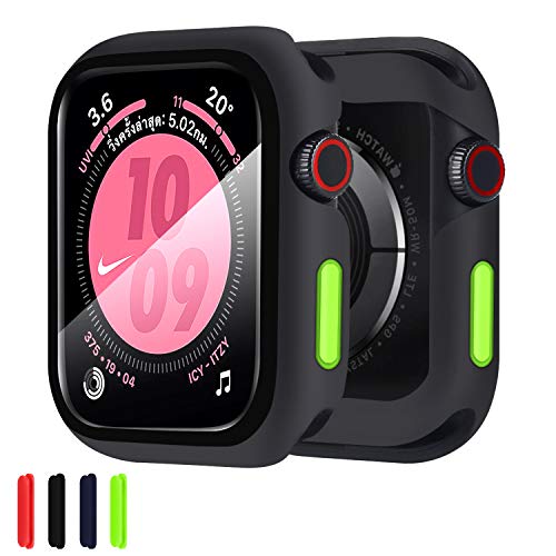 Qianyou Hülle mit Glasfolie für Apple Watch 42mm Series 3/2/1 Silikon Gehäuse mit Kratzfest Displayschutz Ultra Dünn TPU Schutzhülle Bumper Case für iWatch Series 3/2/1 42mm-Schwarz von Qianyou