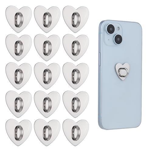Qianyu 16 Stück Herz Handy Ring Halterung Handy-Fingerringhalter Selbstklebende Metall Telefon Fingergriff Schlaufe Ständer Klebrige Handyhüllen Zubehör für Tablet, Smartphones von Qianyu