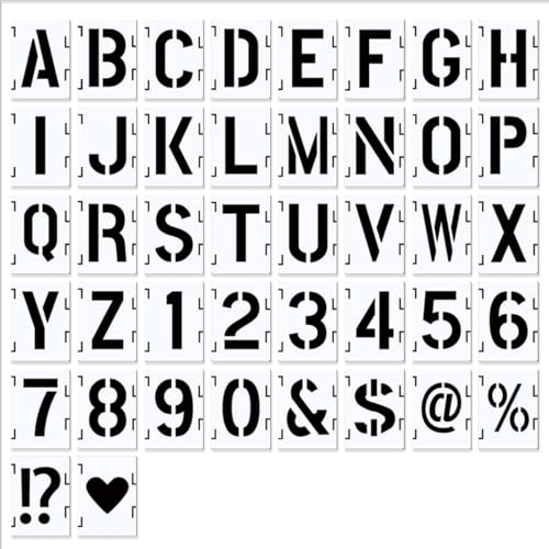 Qianyu 2 Zoll Brief Schablonen Symbol Zahlen Handwerk Schablonen 42 Pcs Alphabet Vorlagen Interlocking Schablone Kit für Malerei auf Holz DIY Kunst Tür Veranda Glas Wand von Qianyu