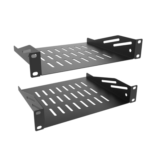 QiaoYoubang 2 Stück 1U 25,4 cm Server-Rack-Regal, 20,3 cm tief, belüftet, freitragende Rackablage für 25,4 cm Netzwerkschrank oder Server-Rack, Schwarz (1U10IN-RackS-8IN) von QiaoYoubang