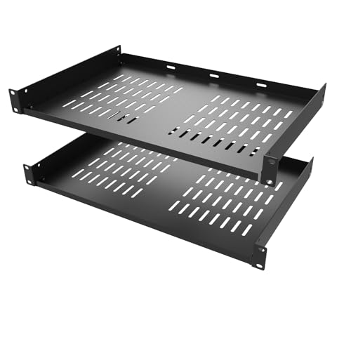 QiaoYoubang 2 Stück 1U Universal-Rack-Tablett 48,3 cm belüftete Regale für 48,3 cm Netzwerkschrank oder Rack, Schwarz, 2 Stück (30,5 cm 2 Stück) von QiaoYoubang