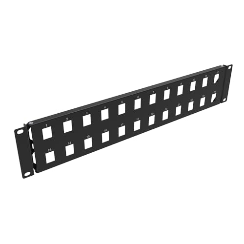 QiaoYoubang 2U 2U 24 Port Blank Keystone Patchpanel Metall für 19 Zoll Rackmount Gehäuse, schwarz (2U24HolesBP) von QiaoYoubang