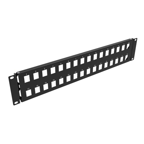 QiaoYoubang 2U Keystone Patchpanel mit 32 Anschlüssen, Metall, für 19-Zoll-Rackmontage (2U32HolesBP) von QiaoYoubang