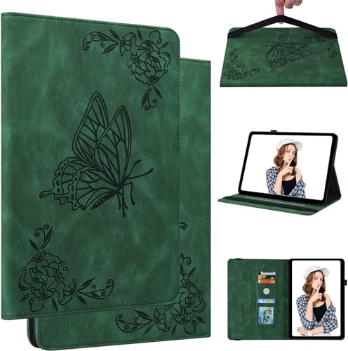 Qiaogle Tablet Hülle für Amazon Fire HD 10 & HD 10 Plus (2021/2022) - [TXC05] Grün Schmetterling Lederhülle Prägung Design Schutzhülle Klapphülle mit Ständer von Qiaogle