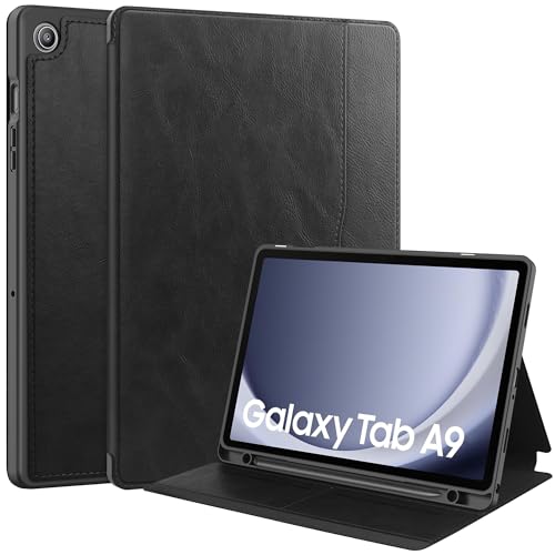 Qiaogle Tablet Hülle für Samsung Galaxy Tab A9 2023 (8.7 inch) - [PKA01] Schwarz Lederhülle Magnetisches Design Schutzhülle Klapphülle mit Ständer von Qiaogle