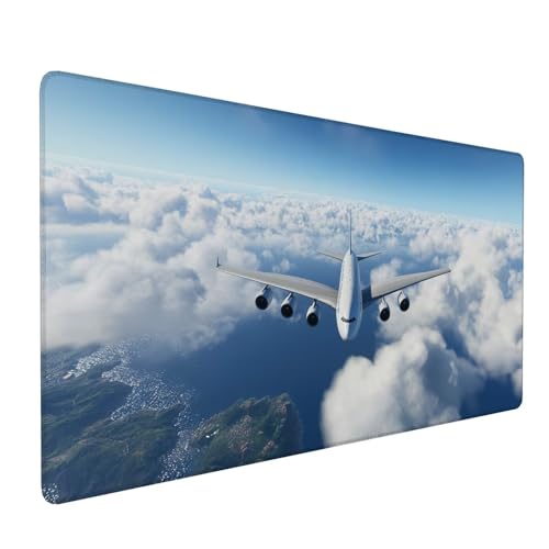 Gaming Mauspad Flugzeug, XXL Mousepad 800 x 400 x 3 mm, Schreibtischunterlage Groß Himmel, Gaming-Mauspads für PC, Wasserdicht Mousepad, rutschfeste Gummibasis, Mauspad mit Genähten Kanten Y-812 von Qiaoqoo