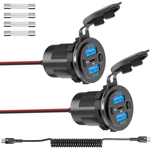 <4-USB 90W>USB C PD 3.0 Steckdose 12V Einbau: Dual 30W Typ C Dose Buchse Wasserdicht 12 Volt KFZ Zigarettenanzünder Stecker Adapter mit Schalter für Wohnmobil Auto Motorrad Boot LKW Wohnwagen <4-USB 90W>USB C PD 3.0 Steckdose 12V Einbau: Dual 30W Typ C Dose Buchse Wasserdicht 12 Volt KFZ Zigarettenanzünder Stecker Adapter mit Schalter für Wohnmobil Auto Motorrad Boot LKW Wohnwagen von Qidoe