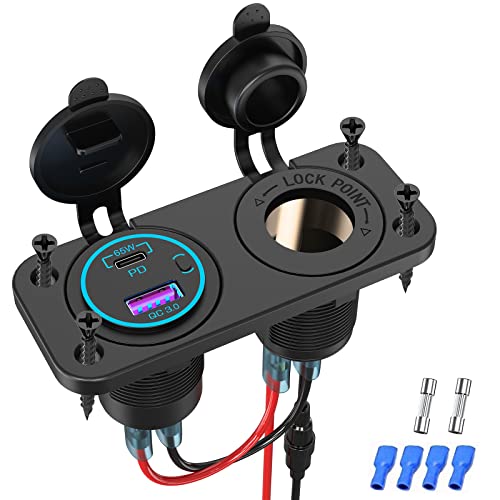 83W USB C PD Steckdose 12V: KFZ USB Buchse Einbau Dose Wasserdicht 12 Volt Typ C DC Adapter Stecker Ladegerät mit Schalter Panel LED USB Anschluss für MacBook iPhone Auto Wohnmobil Boot LKW Wohnwagen von Qidoe