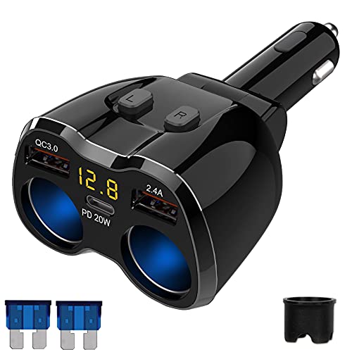 PD 3.0 Zigarettenanzünder Adapter 150W Kfz 12V Verteiler USB C Auto Ladegerät 2 Mehrfach Steckdose Netzteil DC 24V Stecker Splitter mit Schalter 3 USB Anschlüsse für Sitzheizung Handy GPS DashCam Navi von Qidoe