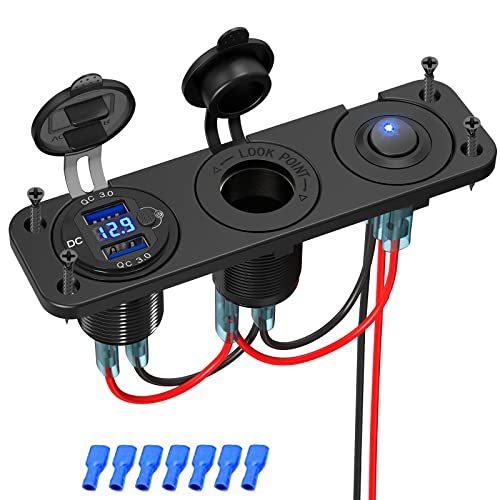 USB Steckdose Wohnmobil 12V Auto QC 3.0 mit Schalter USB Einbau Buchse DC 12 Volt Wasserdicht Zigarettenanzünder Adapter USB Ladebuchse Panel Dose KFZ Ladegerät mit LED Voltmeter für Motorrad Boot von Qidoe