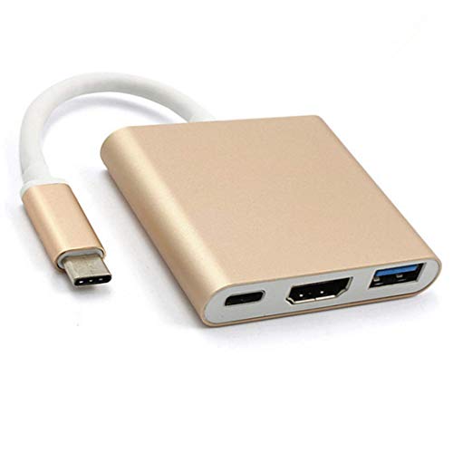 USB C auf HDMI Adapter, Qidoou Typ C Adapter Multiport USB C Hub mit 4K HDMI Ausgang, USB 3.0 Port und USB-C Ladeanschluss kompatibel MacBook/iMac/Chromebook/Samsung/Projektor/Laptop (Gold) von Qidoou